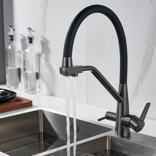 Смеситель для кухни Shevanik S968T с подключением фильтра оружейная сталь